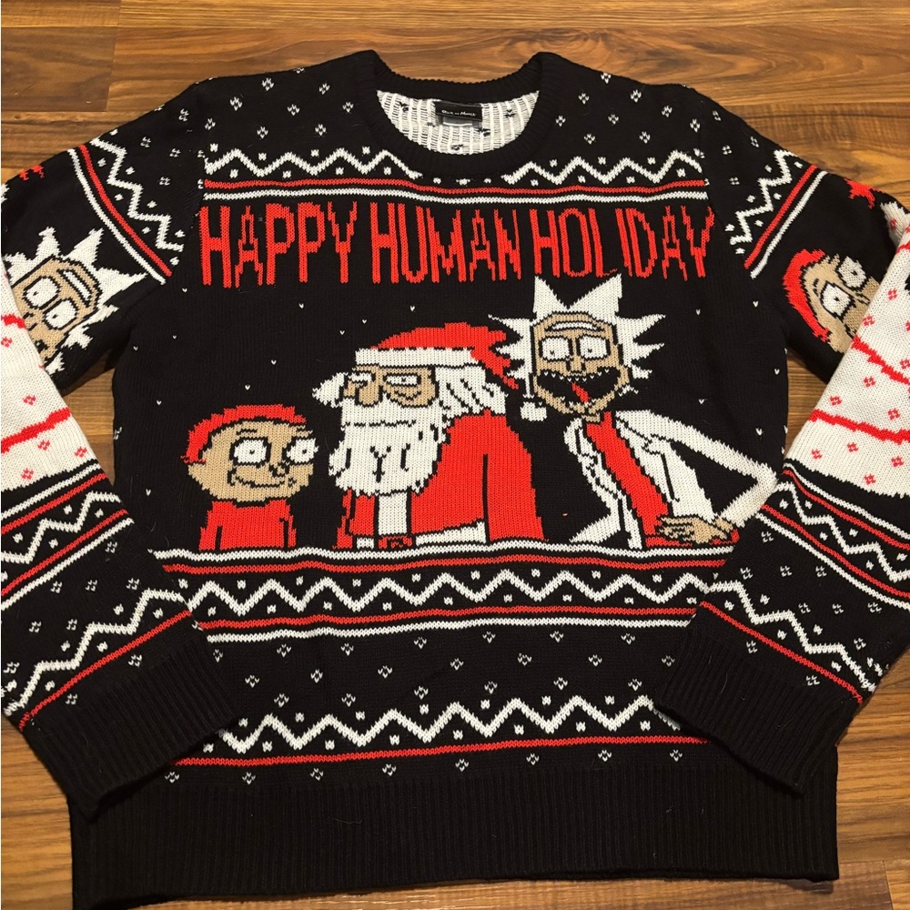 Rick and Morty Ugly Christmas Sweater Black and Red Holiday